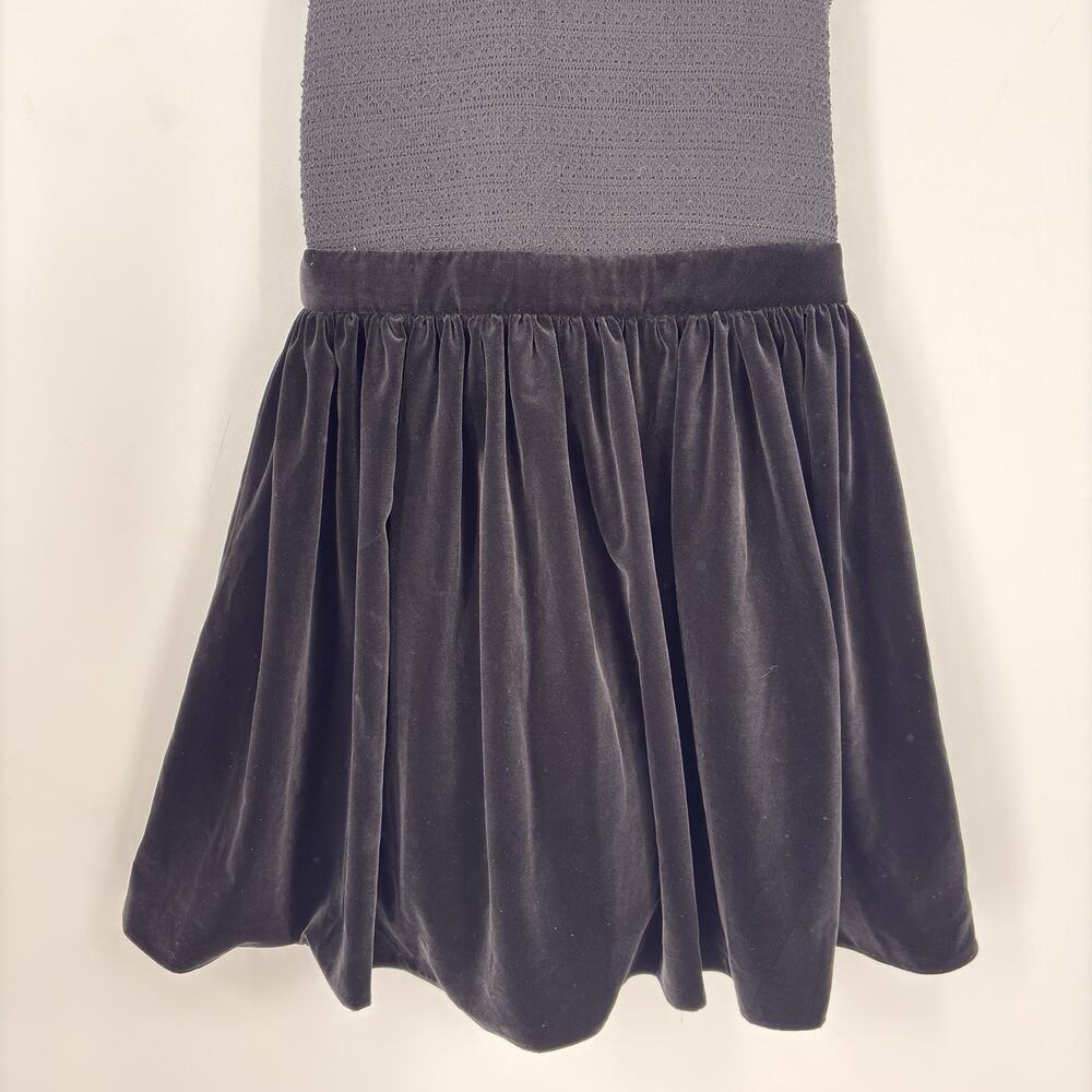 $495 Alice + Olivia Women's Black Velvet Smocked High Neck A-Line Dress Size 8 - Picture 5 of 12